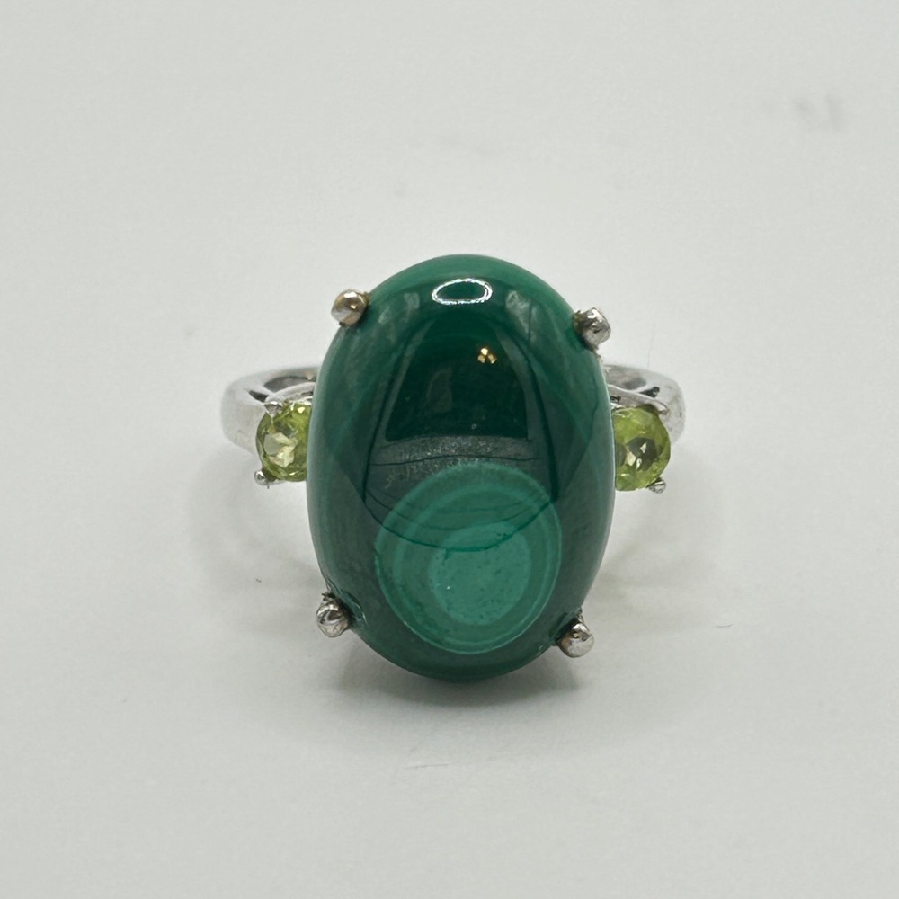 Malachite and Peridit Ring; Size  7; PtB